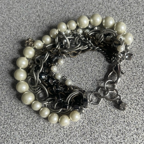 Faux Pearl & Silver Toned Chains Multi Strand Bracelet - Picture 5 of 7